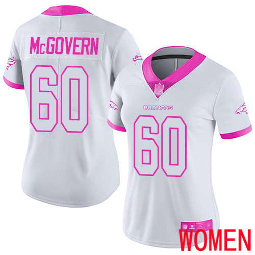 Women Denver Broncos #60 Connor McGovern Limited White Pink Rush Fashion Football NFL Jersey->women nfl jersey->Women Jersey